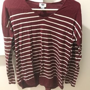 Long sleeve maroon and white striped sweater